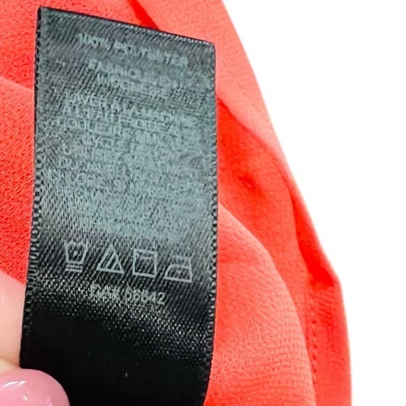 Express Orange Blouse V-Neck Chiffon Top XS Long Bell Sleeves Tie‎ Neckline NWT - Picture 14 of 15